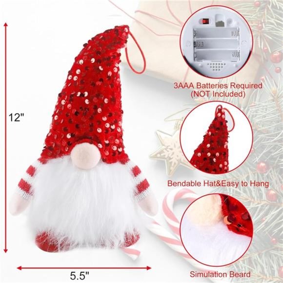 3 Set Lighted Christmas Gnomes, Light Up Tomte Plush Elf, Battery Operated - Picture 3 of 6